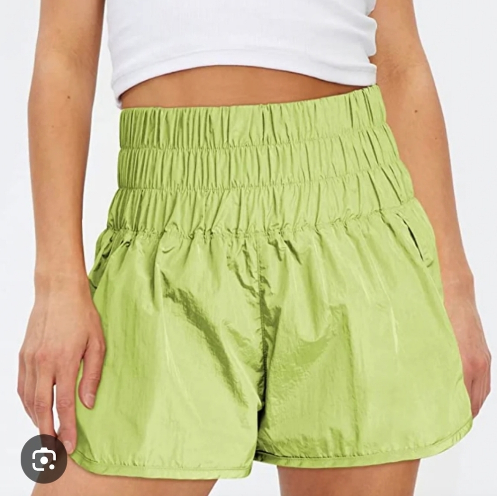Free People Movement "The Way Home Shorts" Lime Green With Yellow/cream Size XL